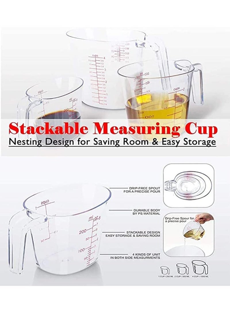 ChicAbode 3 Piece Measuring Cup Set, Plastic Measuring Cups, BPA Free Plastic Clear Heat Resistant, with Insert Nested Handle, Stacked Design and Multiple Measuring Scales for Liquid, Powder and Granular Foods - Image 5